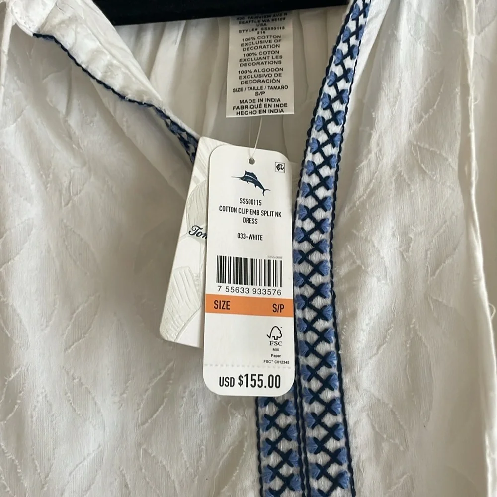NWT Tommy Bahama White Cotton embroidered Dress - Picture 3 of 3